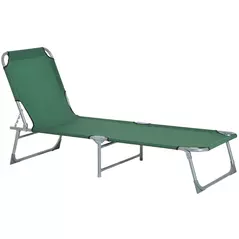 Outsunny Reclining Sun Lounger Chair Folding Camping Bed with 4-Position Adjustable Backrest, for Travel Indoor Outdoor Office Fishing, Green - 1