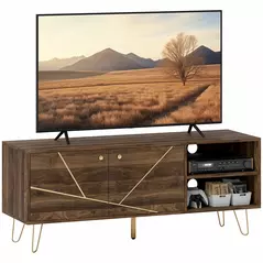 HOMCOM TV Stand Cabinet for up to 60 Inch TV, Modern 130cm TV Unit with Adjustable Shelves and Hairpin Legs, Double Door TV Cabinet for Living Room, Bedroom, Brown - 1