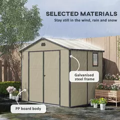 Outsunny 7.9ft x 6.2ft Recycled Garden Shed with Aluminium Frame and Plastic,  Wall Shed with Foundation, Waterproof and Rustproof - Cream White - 4