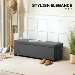 HOMCOM 84L Corduroy Storage Ottoman - Grey - 4