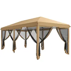 Outsunny 3 x 6m Pop Up Gazebo, Outdoor Canopy Shelter, Marquee Party Wedding Tent with 6 Mesh Walls and Carry Bag, Beige - 1