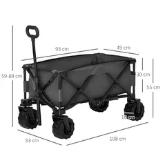 Outsunny Outdoor Pull Along Cart Folding Cargo Wagon Trailer Trolley for Beach Garden with Handle, Anti-Slip Wheel - Dark Grey - 3