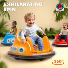 AIYAPLAY Angry Bird Licensed Waltzer Car, 12V Kids Bumper Car w/ Joysticks, Remote, Music LED Lights, Orange - 4