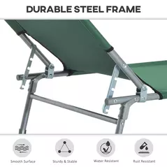 Outsunny Reclining Sun Lounger Chair Folding Camping Bed with 4-Position Adjustable Backrest, for Travel Indoor Outdoor Office Fishing, Green - 6
