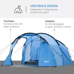 Outsunny 2 Room Tent with Vestibule, Weather-Resistant Camping Tent with Air Vents for Fishing Hiking, Sky Blue - 5