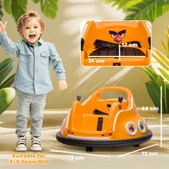 AIYAPLAY Angry Bird Licensed Waltzer Car, 12V Kids Bumper Car w/ Joysticks, Remote, Music LED Lights, Orange - 3