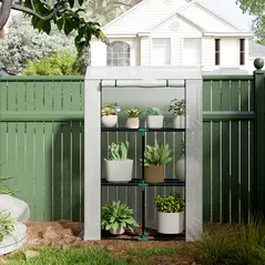 Outsunny 40 x 100cm Three Shelf Steel Frame Greenhouse - White - 8