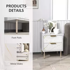 HOMCOM Elegant Two-Drawer Bedside Table - White - 7