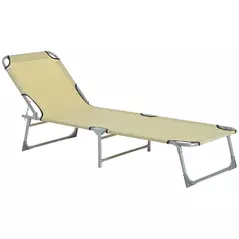 Outsunny Reclining Sun Lounger Chair Folding Camping Bed with 4-Position Adjustable Backrest, for Travel Indoor Outdoor Office Fishing, Beige - 1