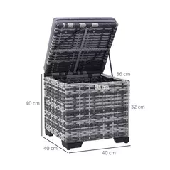 Outsunny Set of 2 Rattan Storage Ottoman, Outdoor Footstool with Removable Cushions, Garden Storage Seat for Balcony, Porch, Living Room, Dark Grey - 3