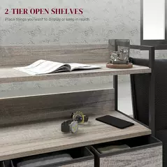 HOMCOM Rustic Chest of Seven Fabric Drawers - Grey Wood Effect - 5