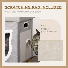 PawHut Cat House Cave, Cat Bed Cube with Scratching Pad, Soft Detachable & Washable Cushion, Toy Ball, for Indoor Kittens, Grey - 5