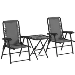 Outsunny Three-Piece Garden Table and Chair Set - Dark Grey - 1