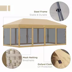 Outsunny 3 x 6m Pop Up Gazebo, Outdoor Canopy Shelter, Marquee Party Wedding Tent with 6 Mesh Walls and Carry Bag, Beige - 4