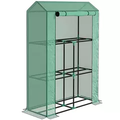 Outsunny 40 x 100cm Three Shelf Steel Frame Greenhouse - Green - 1