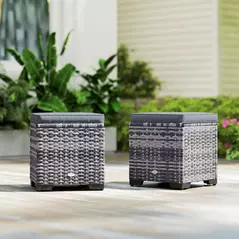 Outsunny Set of 2 Rattan Storage Ottoman, Outdoor Footstool with Removable Cushions, Garden Storage Seat for Balcony, Porch, Living Room, Dark Grey - 9