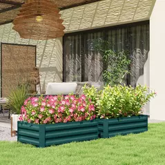 Outsunny Set of Two 100 x 60cm Steel Planter Boxes -Green - 2