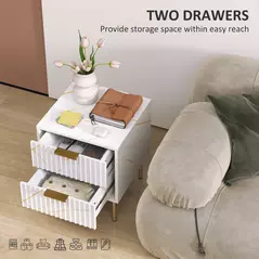 HOMCOM Elegant Two-Drawer Bedside Table - White - 5