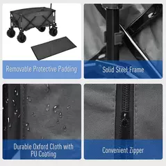 Outsunny Outdoor Pull Along Cart Folding Cargo Wagon Trailer Trolley for Beach Garden with Handle, Anti-Slip Wheel - Dark Grey - 5