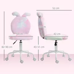 HOMCOM Fuzzy Office Chair with Bunny Ears, Faux Fur Swivel Desk Chair, Armless Makeup Vanity Chair with Adjustable Height for Bedroom, Study Room, Colourful - 3