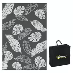 Outsunny Plastic Straw Reversible RV Outdoor Rug with Carry Bag, 182 x 274cm, Grey and White - 1