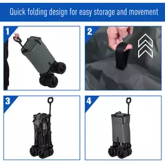 Outsunny Outdoor Pull Along Cart Folding Cargo Wagon Trailer Trolley for Beach Garden with Handle, Anti-Slip Wheel - Dark Grey - 6