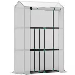 Outsunny 40 x 100cm Three Shelf Steel Frame Greenhouse - White - 1