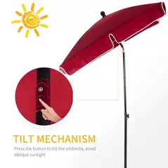 Outsunny Garden Parasol Umbrella, Outdoor Market Table Umbrella with Ruffles & Aluminium Pole, Rectangular Tilting Parasol Sun Shade Canopy, 2 x 1.3m, Red - 4