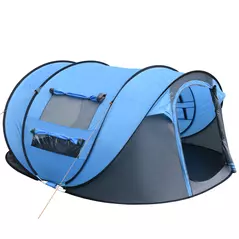 Outsunny 4 Person Pop-up Camping Tent Family Tent with Ground Sheet, 4 Windows and Portable Carry Bag for Beach Outdoor Trip, Sky Blue - 1
