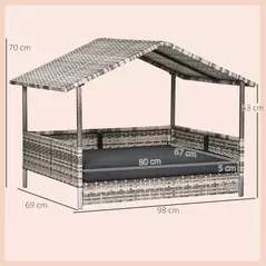 PawHut Wicker Dog House, Rattan Pet Bed, with Removable Cushion, Canopy, for Small and Medium Dogs - Dark Grey - 3