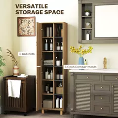 HOMCOM Multi-Storage Slim Bathroom Cabinet - Wood-Effect - 4
