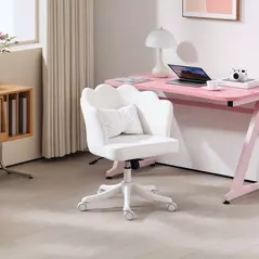 HOMCOM Velvet-Feel Petal Back Office Chair - White - 2