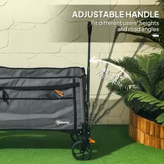 Outsunny Festival Trolley on Wheels, 150L Folding Camping Trolley Cart with Openable Sides, Adjustable Handle and Brakes for Shopping Beach Garden Fishing, Grey - 7