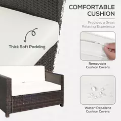 Outsunny Rattan Sofa, 2 Seater Garden Furniture with Soft Padded Cushion and Armrests, Wicker Garden Loveseat for Patio, Mixed Brown - 5