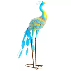 Outsunny Peacock Garden Statue, Standing Garden Ornament, Metal Garden Gift with Stakes for Patio Pond Landscape Decoration, Multi-Colour - 1