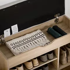 HOMCOM Shoes Cabinet Bench Hidden Storage Padded Seat Organiser Footwear Rack Hallway Oak Tone - 8