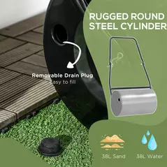 DURHAND 38L Garden Lawn Roller, Water Sand Filled Outdoor Grass Roller, Heavy Duty Metal Lawn Push Rolling Tool Aerator for Grass Seeding, Soil Levelling, Black - 7