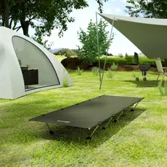 Outsunny Lightweight Camping Bed, Aluminium Portable Camp Cot w/ Strong Support 150kg and Carry Bag for Camping, Dark Green - 9