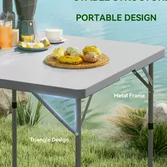 Outsunny 34/74cm Folding Camping Table, with Handle - Grey - 5