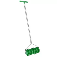 Outsunny Rolling Lawn Aerator, Manual Grass Spike Roller, Heavy Duty Garden Aerator with 3 Piece Detachable Handle and T-bar Grip, Outdoor Garden Lawn Tool, Dark Green - 1