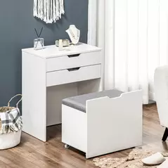 HOMCOM Dressing Table with Flip-up Mirror and Storage Stool, Vanity Table with Drawer and Hidden Compartments for Bedroom, Living Room, White - 7