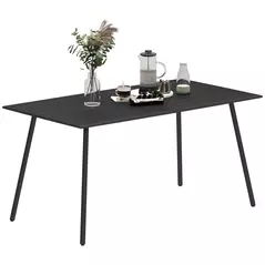 Outsunny Rectangle Garden Table with Slat Top, Steel Frame, Outdoor Table for 6 Person, 150 x 80 x 74 cm, Black - 1