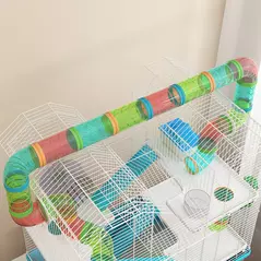 PawHut 4 Tier Hamster Cage w/ Tubes, Exercise Wheel, Hut, Water Bottle, Food Dish, Ramps, for Dwarf Hamster, Light Blue - 9