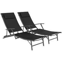 Outsunny Set of Two Adjustable Back Sun Loungers - Black - 1