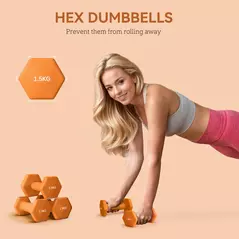 SPORTNOW 2 x 1.5kg Hexagonal Dumbbells Weights Set with Non-Slip Grip for Home Gym Workout, Orange - 4