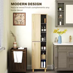 HOMCOM Multi-Storage Slim Bathroom Cabinet - Wood-Effect - 5