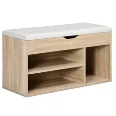 HOMCOM Shoes Cabinet Bench Hidden Storage Padded Seat Organiser Footwear Rack Hallway Oak Tone - 1