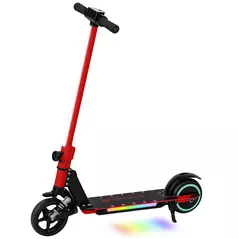 SPORTNOW Folding Electric Scooter for Kids, with Dual Brakes, Front Suspension, LED Colourful Lights, Red - 1