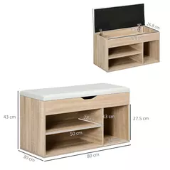HOMCOM Shoes Cabinet Bench Hidden Storage Padded Seat Organiser Footwear Rack Hallway Oak Tone - 3