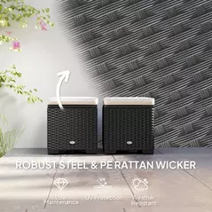 Outsunny Set of 2 Rattan Storage Ottoman, Outdoor Footstool with Removable Cushions, Garden Storage Seat for Balcony, Porch, Living Room, Cream - 6